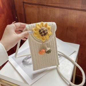 Women's Woven Bag with Floral Accents — Shoulder & Crossbody Style