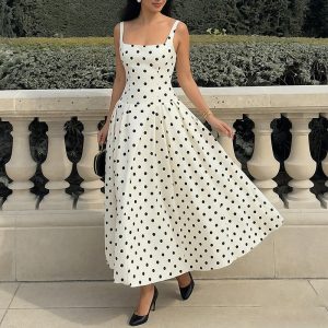 Fashionable high-end wave point retro strapless skirt