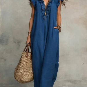 Pocket ruffle edge elegant dress