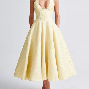 V-neck hanging neck jacquard dress
