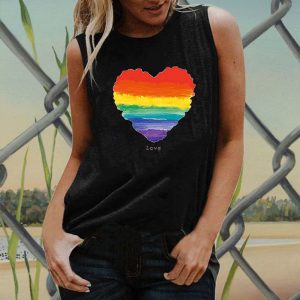 Heart print European and American trend plus size women's loose sleeveless top