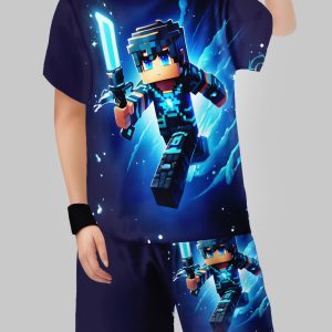 new Block Man Digital Printing Cross Border Children's Clothing Casual Short Sleeved T-shirt Boys' Clothing