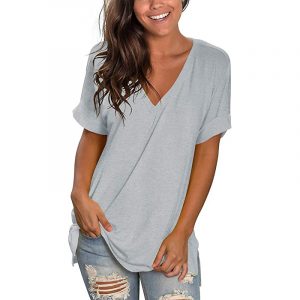 Solid color double-sided slit short sleeved shirt