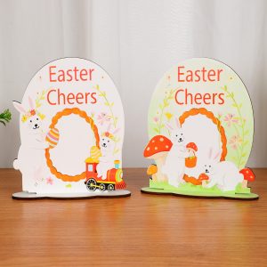 Wooden Small Ornaments Rabbit Carrot Pattern Removable Base Easter Egg Home Decoration Crafts