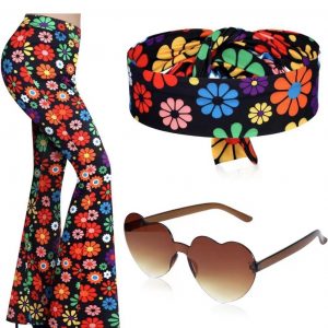 Printed hip-hop style flared pants with a headband