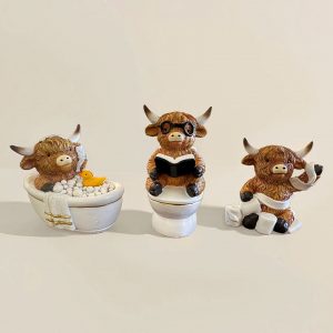 Bathroom Decoration Highland Cow Statue Resin Ornaments Crafts