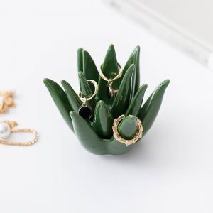Ceramic Cactus Aloe Ring Jewelry Earrings Storage Home Study Desk Ornaments Crafts