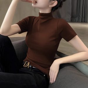 Trendy Korean-style slim-fit short-sleeved top for summer