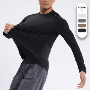 Men's Long-Sleeve Quick-Dry Running T-Shirt, Stretchy Fitness Wear for Basketball Training, Sports, Cycling, Hiking, and Sweat-Wicking Athletic Suit