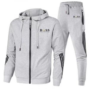New European and American cross-border three-stripe men's fashionable sports suit, hooded zipper casual suit