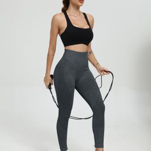 Women's frosted washed seamless yoga pants with peach hip design, tight-fitting letter printed sports fitness pants
