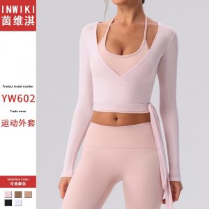 New Long-Sleeve Sexy Lace-Up V-Neck Base Top INS Autumn Women's Pilates Yoga Sports Wear