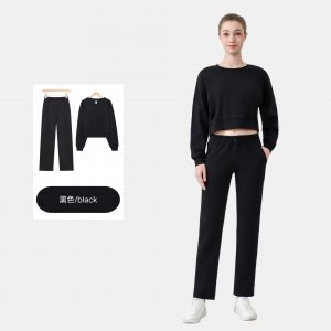 Women's short sweatshirt air layer set, sports yoga top, long-sleeve crew neck, stretchy fitness wear