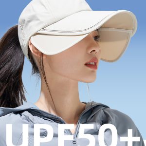 Women's Summer Sun Hat with Extra Wide Brim, Outdoor Sports Full Face Coverage Visor Baseball Cap, Ponytail Sun Hat