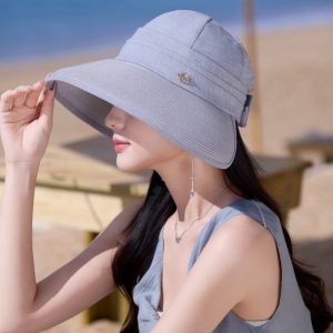 Women's large-brimmed visor sun hat, ponytail-friendly, UV-protective, for outdoor cycling and sun protection