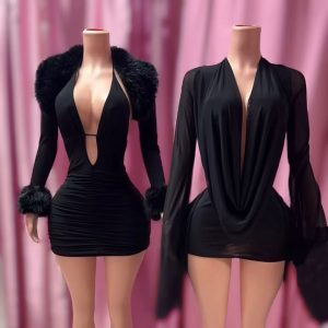 New Fashion Women's Mini Dresses Mesh See Through Long Sleeve