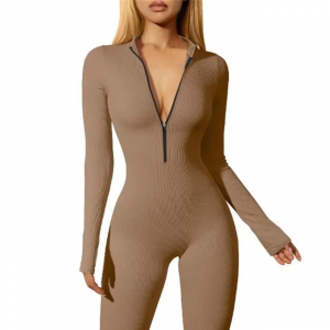 One Piece Women's Solid Short Sleeveless Yoga Set Workout Zipper Sportswear