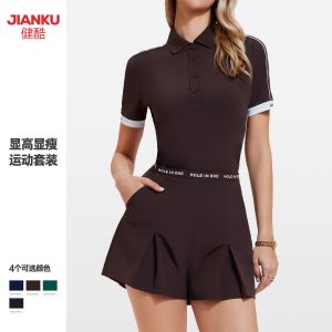Women's Sports Suit Casual Lapel Golf Polo Shirt Outdoor Running and Tennis Outfit Set