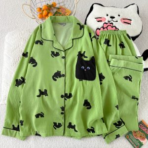 Women's Two-piece Pajama Set with Long Sleeves and Pants