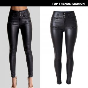Slim-fit faux leather pants, skinny jeans, PU
