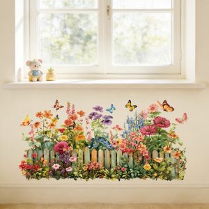 Plant Flower Butterfly Flower Garden Wall Stickers Room Background Wall Home Decoration Self-adhesive Sticker