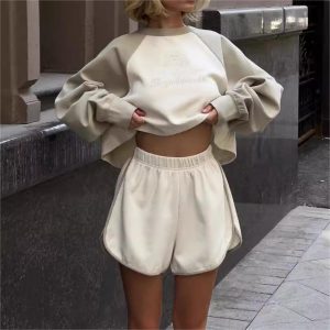 Women's Plus Size Casual Summer Sports Wear Set Neck Short