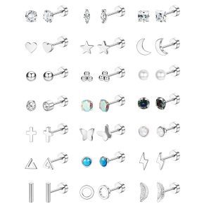 Hypoallergenic Flat Back Stud Earrings for Women Men Earrings Piercing