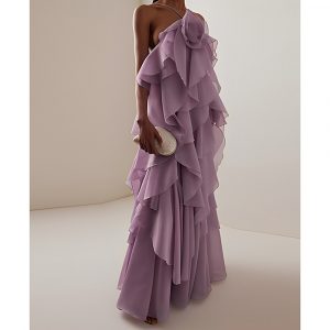 Women's Sexy Spliced Ruffles Backless Dress Strapless Sleeveless