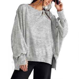 Women Solid Color Casual Short Sleeve Split Loose T-shirt Summer