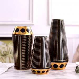 Modern Home Decoration White Black Gold Ceramic Vase
