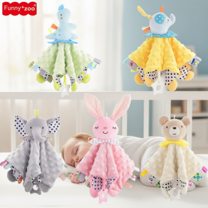 Animal Baby Comforter Blanket with Teether Soft Dot Minky