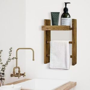 Wooden wall-mounted towel rack