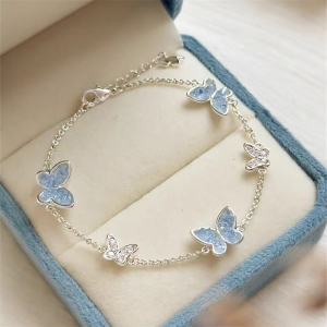 Fashion Silver Color Crystal Butterfly Jewelry Set Adjustable Bracelet Earrings