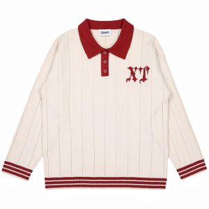 Winter Casual Jacquard Letter Knitwear Loose Pullover Rib Jumper