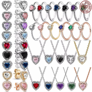 High Quality 925 Silver Heart-shaped Multi-color Crystal Luxury Necklace