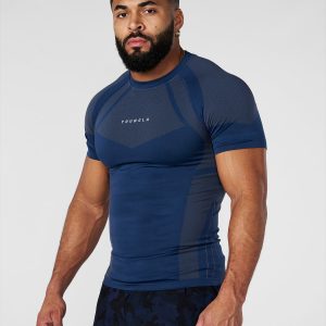 Men's Spring/Summer Athletic & Fitness Top — Breathable, Muscle-Fit Compression Shirt (Printed, Solid, or Striped Styles)