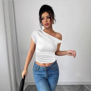 Slanted shoulder collar sexy top