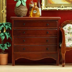 Mini Small Furniture Miniature Food Play Wooden Maroon Four-compartment Drawer Cabinet