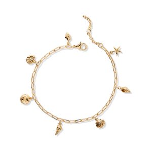925 Sterling Silver 14K Gold Plated Sea Shell and Starfish Beach Charm