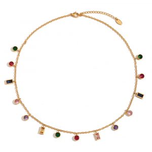 Fashion Stainless Steel 18k Gold Plated Colorful Diamond Pendant Charms