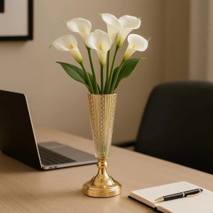 Simple Golden Iron Vase Simulation Flower