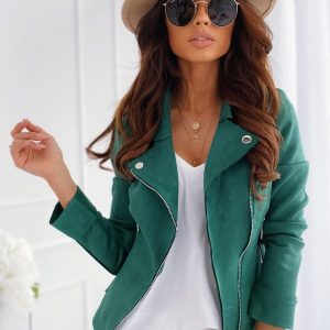 Motorcycle zipper button suede jacket