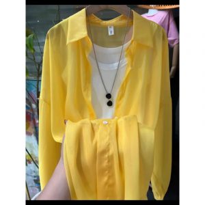 Loose-fitting lantern sleeve shirt, high-end mid-length