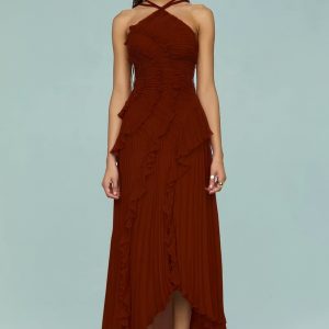 Pleated design slimming midi skirt, European and American fast fashion