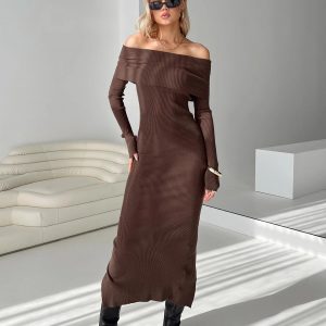 Women's Elegant Brown Retro Sexy Off-the-shoulder Mermaid Silhouette