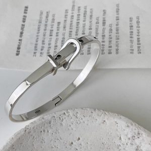 925 Sterling Silver Metallic Belt Vintage Punk Bracelet Bangle For Woman
