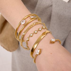 Uworld Minimalist Round White Zircon Double Layer Hollow Bracelet