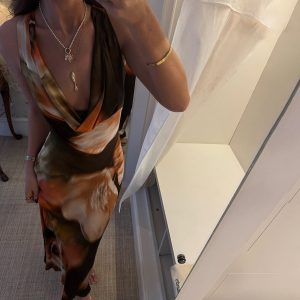 Printed high-waisted long dress