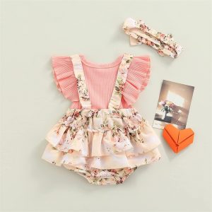 Kids Dress For 0-18 Months Cotton Ruffle Sleeve Cute Butterfly Floral Summer Princess Formal Dresses Newborn Baby Girl Clothes