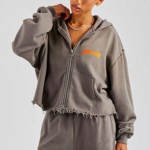 Cropped Breathable Zip-Up Hoodie Raw Hem Design Custom Logo